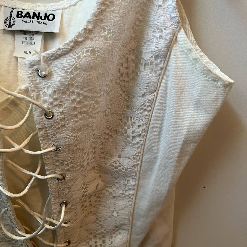 Banjo White Lace-Up Crop Top - Picture 2 of 6